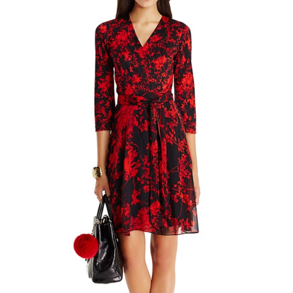 DVF Floral Irina Silk/Chiffon Wrap Dress Size 4